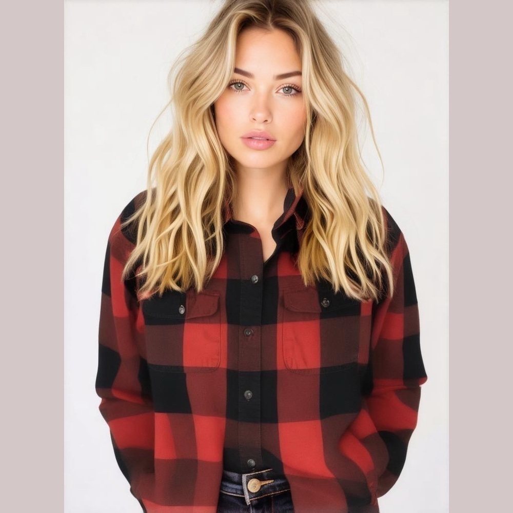 Madewell Classic Buffalo Plaid (Red/Black) Flannel Button Down. Size Medium. - Picture 3 of 10
